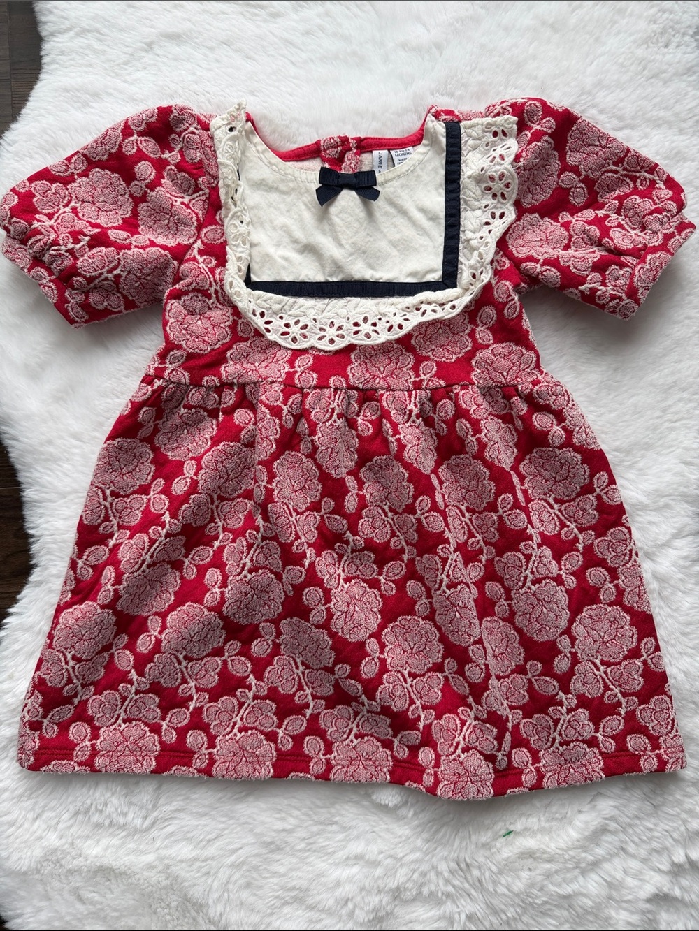Janie and Jack Rose Jacquard Eyelet Ruffle Dress size 18-24 mos